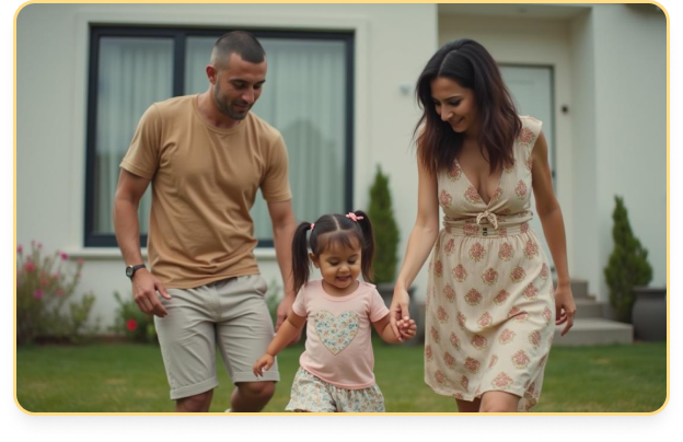 Family walking in front of a home representing the American dream and NDF Legal support.